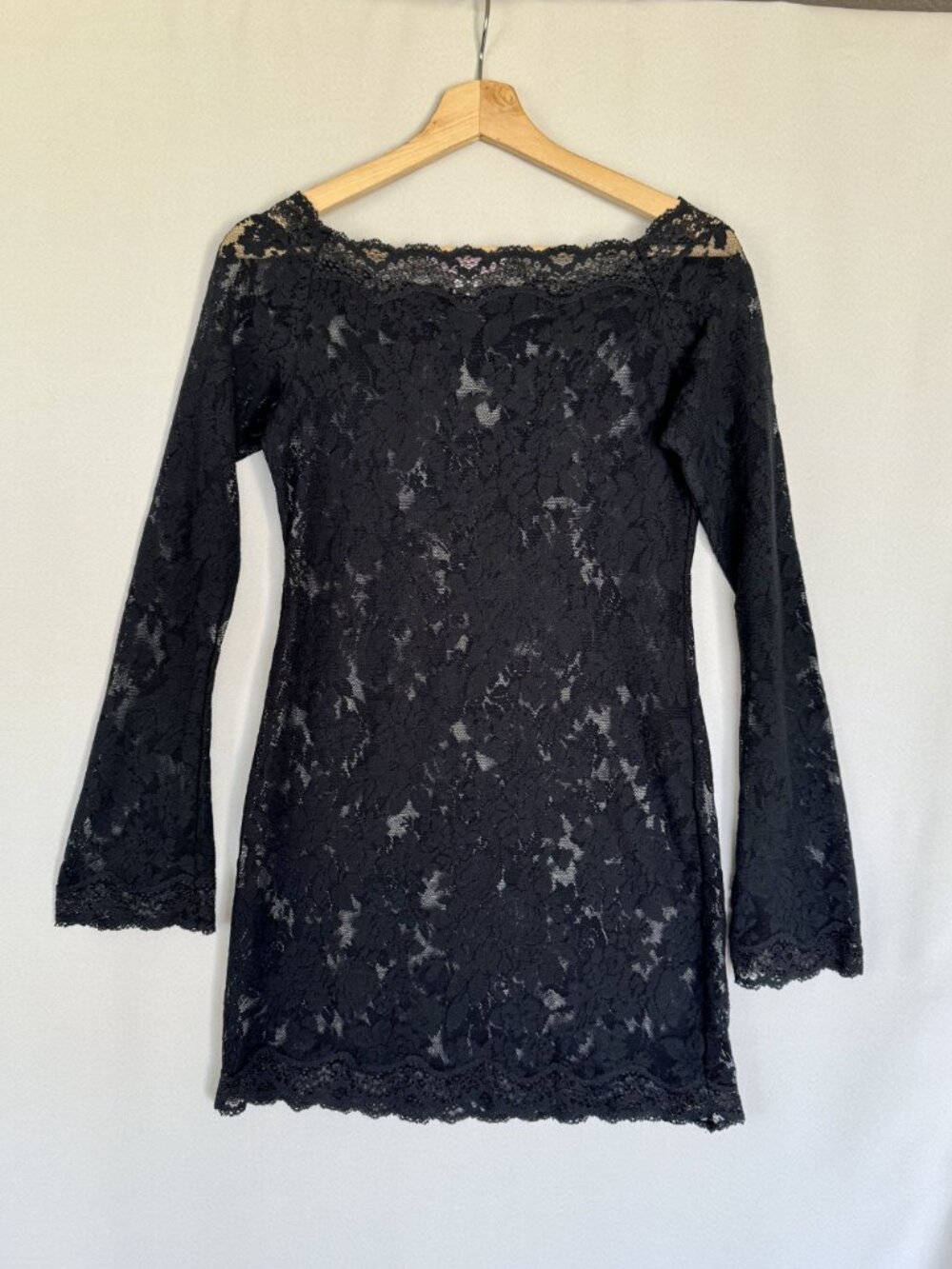 90s Vintage Victoria's Secret Lace Off Shoulder Bell Sleeve Mini Dress Large - Picture 6 of 10